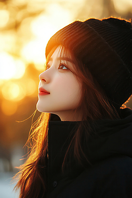 JPG 편집이미지 여자 겨울 털모자 한명 상반신 성인 옆모습 햇빛 일몰 겨울옷 이미지 의료성형뷰티 성인여자한명만 편집실사 AI인물포토 AI콘텐츠 모자_잡화 1 옷 계절 뷰포인트 사람 태양 노을 CG 여자한명만 성인여자만 파일형식 AI포토
