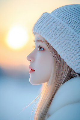 JPG 편집이미지 여자 겨울 청소년 한명 상반신 옆모습 햇빛 태양 일몰 겨울옷 이미지 비니 의료성형뷰티 십대여자한명만 편집실사 AI인물포토 AI콘텐츠 자연요소 모자_잡화 1 옷 계절 뷰포인트 사람 노을 CG 여자한명만 십대여자만 파일형식 AI포토