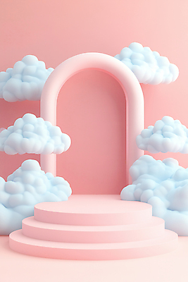 JPG 구름 무료이미지 편집이미지 분홍색 사람없음 계단 구조물 이미지 단상 포디움 편집3D AI컴퓨터그래픽 AI콘텐츠 자연요소 건축 컬러 3D 무대 파일형식