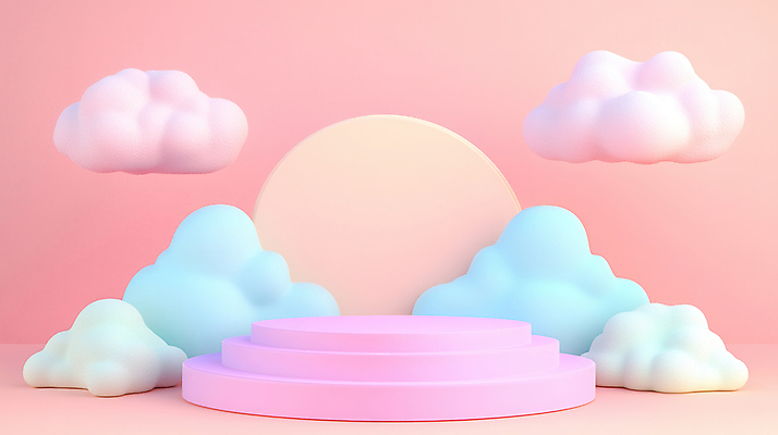 JPG 구름 편집이미지 분홍색 사람없음 계단 구조물 이미지 단상 포디움 편집3D AI컴퓨터그래픽 AI콘텐츠 자연요소 건축 컬러 3D 무대 파일형식
