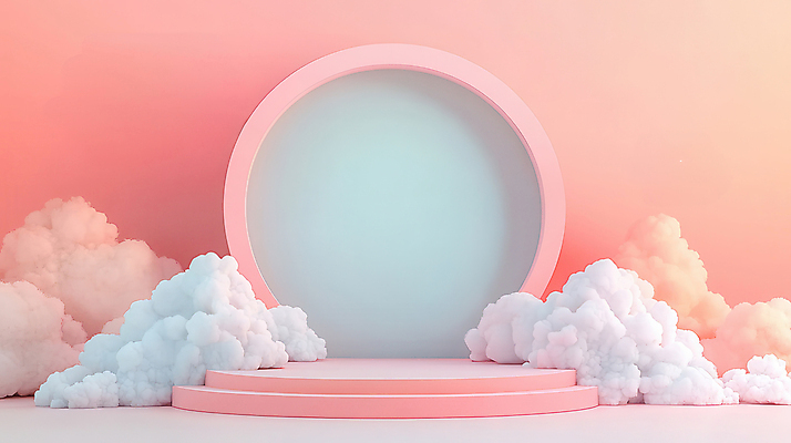 JPG 구름 편집이미지 분홍색 사람없음 계단 구조물 이미지 단상 포디움 편집3D AI컴퓨터그래픽 AI콘텐츠 자연요소 건축 컬러 3D 무대 파일형식