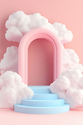 JPG 구름 편집이미지 분홍색 사람없음 계단 구조물 이미지 단상 포디움 편집3D AI컴퓨터그래픽 AI콘텐츠 자연요소 건축 컬러 3D 무대 파일형식