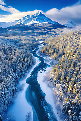 JPG 나무 구름 편집이미지 설경 겨울 자연 하늘 풍경 사람없음 파란색 강 숲 이미지 설산 편집실사 AI포토 AI콘텐츠 자연요소 식물 계절 컬러 산 CG 생태계 파일형식