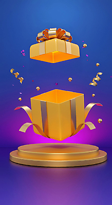 JPG 편집이미지 리본 사람없음 파란색 선물상자 노란색 행운 디지털합성 꽃가루 당첨 랜덤박스 편집3D AI컴퓨터그래픽 AI콘텐츠 컬러 컨셉 선물 상자 3D 가루 파일형식