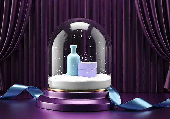 JPG 편집이미지 리본 사람없음 선물상자 보라색 커튼 눈송이 행운 병 디지털합성 스노글로브 당첨 랜덤박스 편집3D AI컴퓨터그래픽 AI콘텐츠 식기 컬러 컨셉 눈_날씨 선물 장식 상자 3D 파일형식