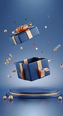 JPG 편집이미지 리본 사람없음 선물상자 행운 남색 디지털합성 꽃가루 단상 당첨 랜덤박스 편집3D AI컴퓨터그래픽 AI콘텐츠 컬러 컨셉 선물 상자 3D 가루 파일형식