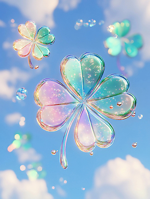 JPG 구름 편집이미지 상상 하늘 사람없음 투명 비눗방울 네잎클로버 디지털합성 젤리 오브제 홀로그램 환상 편집3D AI컴퓨터그래픽 AI콘텐츠 자연요소 식물 컨셉 디저트 3D 클로버 파일형식