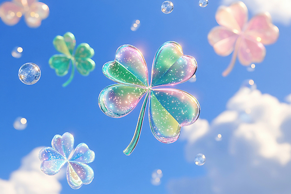 JPG 구름 편집이미지 상상 하늘 사람없음 투명 비눗방울 네잎클로버 디지털합성 젤리 오브제 홀로그램 환상 편집3D AI컴퓨터그래픽 AI콘텐츠 자연요소 식물 컨셉 디저트 3D 클로버 파일형식