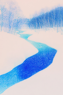 JPG 나무 설경 겨울 일러스트 자연 풍경 사람없음 파란색 강 눈 숲 국내일러스트 AI일러스트 AI콘텐츠 자연요소 식물 계절 컬러 날씨 생태계 파일형식