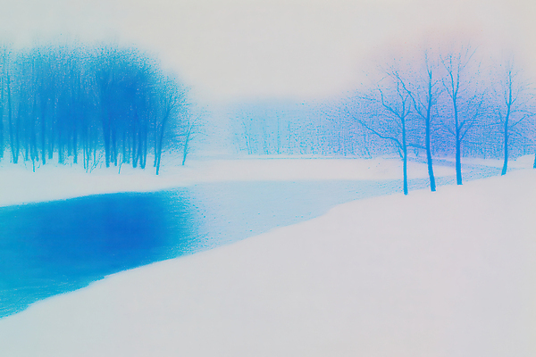 JPG 나무 설경 겨울 일러스트 자연 풍경 사람없음 파란색 강 눈 숲 국내일러스트 AI일러스트 AI콘텐츠 자연요소 식물 계절 컬러 날씨 생태계 파일형식