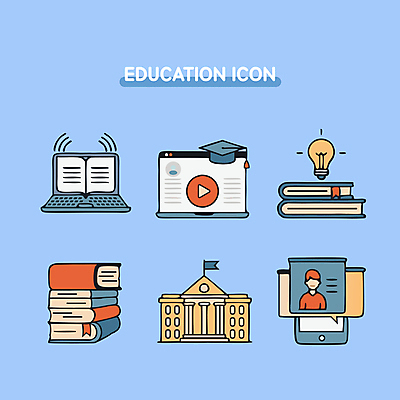 아이콘 교육 학사모 전구 학교 사람없음 건물 책 파란색 노트북 스마트폰 재생 인터넷창 문자메시지 유튜브 2D아이콘 AI파일 모자_잡화 건축물 컬러 인터넷 졸업 전자제품 핸드폰 스마트기기 메시지 파일형식 벡터