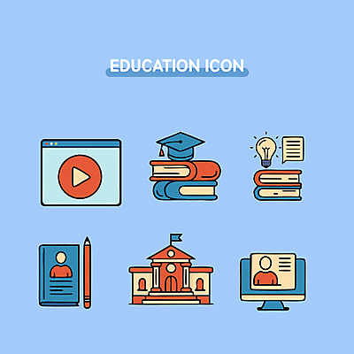 아이콘 교육 말풍선 학사모 전구 학교 사람모양 사람없음 건물 책 파란색 노트북 연필 모니터 재생 인터넷창 유튜브 2D아이콘 AI파일 모양 모자_잡화 건축물 컬러 인터넷 졸업 학용품 전자제품 컴퓨터 필기구 파일형식 벡터