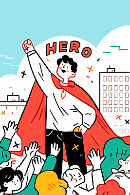 JPG 여자 남자 허리손 일러스트 하늘 여러명 성인 건물 손들기 도심 군중 망토 영웅 손뻗기 명예 슈퍼히어로 성인만 국내일러스트 AI일러스트 AI콘텐츠 건축물 포즈 다수 모션 사람 도시 파일형식