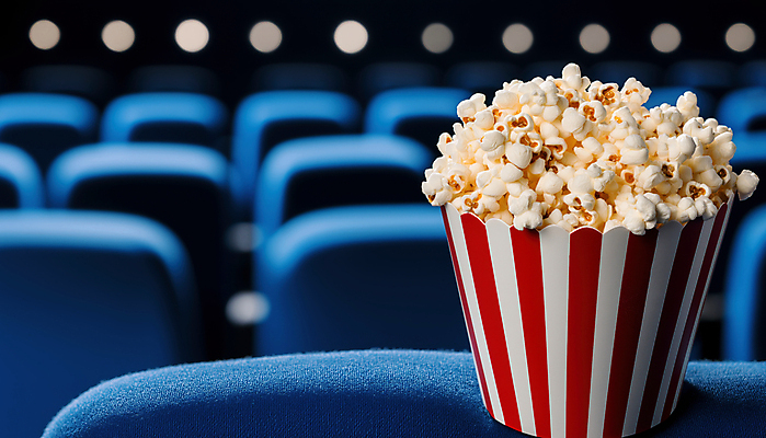 JPG 편집이미지 의자 조명 사람없음 파란색 무대 영화관 극장 공연장 팝콘 먹거리 편집실사 AI컴퓨터그래픽 AI콘텐츠 음식 컬러 가구 CG 파일형식