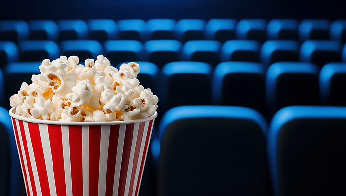 JPG 편집이미지 의자 조명 사람없음 파란색 무대 영화관 극장 공연장 팝콘 먹거리 편집실사 AI컴퓨터그래픽 AI콘텐츠 음식 컬러 가구 CG 파일형식