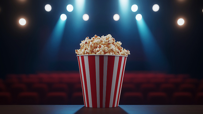 JPG 편집이미지 조명 사람없음 빨간색 빛 무대 영화관 극장 공연장 팝콘 먹거리 편집실사 AI컴퓨터그래픽 AI콘텐츠 음식 컬러 CG 파일형식