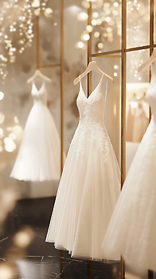 JPG 편집이미지 웨딩드레스 결혼 결혼식 조명 사람없음 전시 흰색 고급 우아함 옷걸이 웨딩샵 편집실사 AI포토 AI콘텐츠 드레스 컬러 컨셉 이벤트 CG 파일형식