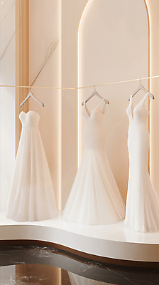 JPG 편집이미지 웨딩드레스 결혼 결혼식 실내 사람없음 전시 거울 흰색 고급 우아함 옷걸이 웨딩샵 편집실사 AI포토 AI콘텐츠 드레스 컬러 컨셉 이벤트 내부 CG 파일형식