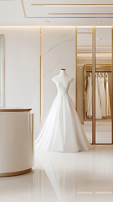 JPG 편집이미지 웨딩드레스 결혼 결혼식 조명 실내 사람없음 전시 흰색 고급 우아함 마네킹 웨딩샵 편집실사 AI포토 AI콘텐츠 드레스 컬러 컨셉 이벤트 내부 CG 파일형식