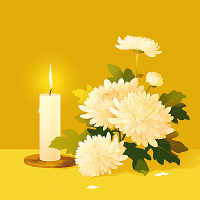 JPG 일러스트 촛불 국화 따뜻함 사람없음 빛 노란색 심플 국내일러스트 AI일러스트 AI콘텐츠 꽃 컬러 초 파일형식