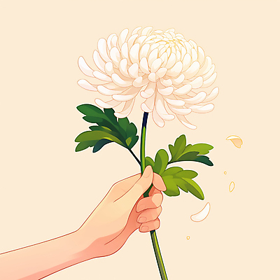 JPG 손 꽃잎 일러스트 국화 신체부위 잡기 심플 베이지색 국내일러스트 AI일러스트 AI콘텐츠 꽃 컬러 모션 사람 파일형식