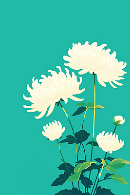 JPG 일러스트 국화 사람없음 레이아웃 심플 청록색 국내일러스트 AI일러스트 AI콘텐츠 꽃 컬러 파일형식