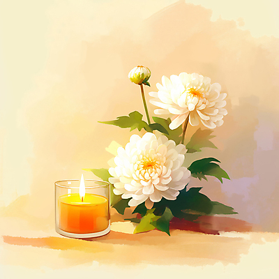 JPG 일러스트 촛불 탁자 국화 따뜻함 사람없음 심플 국내일러스트 AI일러스트 AI콘텐츠 꽃 가구 초 파일형식