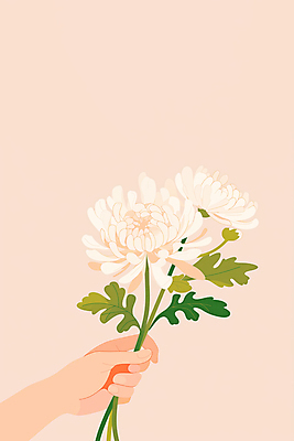 JPG 손 꽃잎 일러스트 국화 신체부위 잡기 심플 베이지색 국내일러스트 AI일러스트 AI콘텐츠 꽃 컬러 모션 사람 파일형식