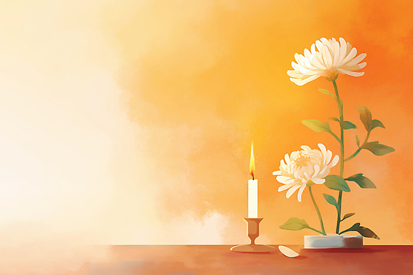 JPG 일러스트 촛불 국화 따뜻함 사람없음 주황색 촛대 심플 베이지색 국내일러스트 AI일러스트 AI콘텐츠 꽃 컬러 초 파일형식