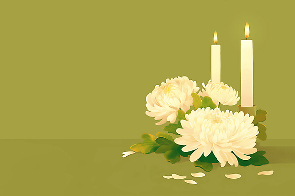 JPG 꽃잎 일러스트 촛불 국화 사람없음 초록색 촛대 심플 국내일러스트 AI일러스트 AI콘텐츠 꽃 컬러 초 파일형식