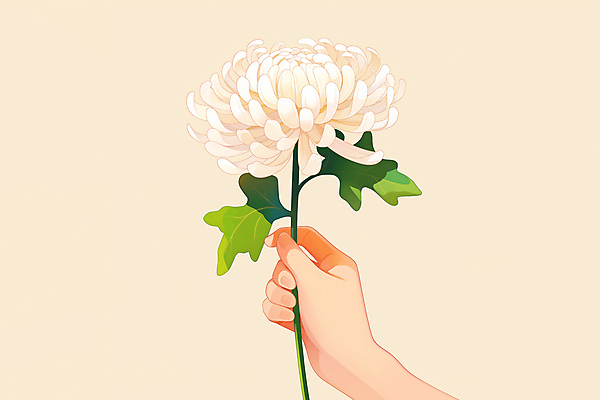 JPG 손 꽃잎 일러스트 국화 신체부위 잡기 심플 베이지색 국내일러스트 AI일러스트 AI콘텐츠 꽃 컬러 모션 사람 파일형식