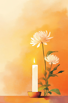 JPG 일러스트 촛불 국화 따뜻함 사람없음 주황색 심플 국내일러스트 AI일러스트 AI콘텐츠 꽃 컬러 초 파일형식
