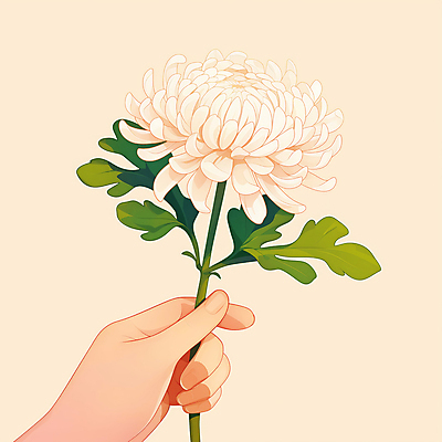 JPG 손 꽃잎 일러스트 국화 신체부위 잡기 심플 베이지색 국내일러스트 AI일러스트 AI콘텐츠 꽃 컬러 모션 사람 파일형식