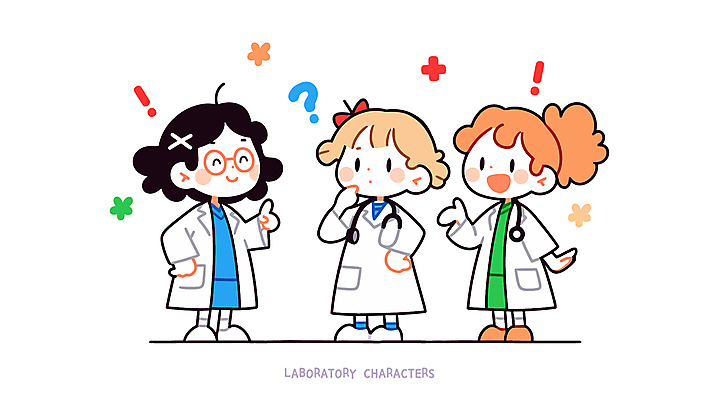 전신 여자 어린이 인물캐릭터 일러스트 직업캐릭터 실험 소녀 세명 귀여움 물음표 흰색 가운 실험복 느낌표 연구원 소녀만 일러캐릭터 AI파일 직업 캐릭터 기호 옷 컬러 컨셉 사람 여자만 어린이만 파일형식 벡터