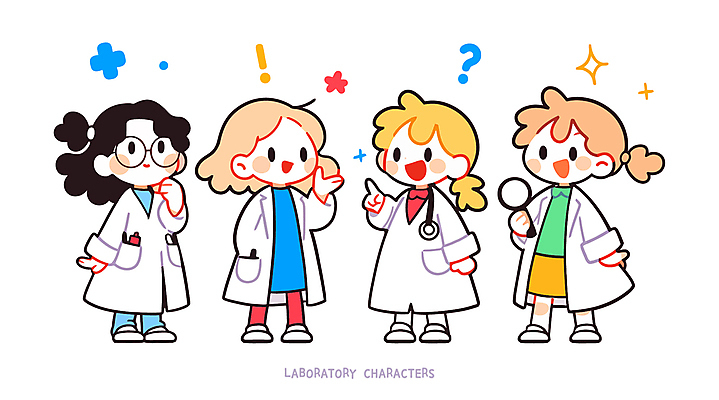 전신 여자 어린이 인물캐릭터 일러스트 돋보기 직업캐릭터 실험 들기 소녀 여러명 귀여움 물음표 흰색 가리킴 가운 실험복 느낌표 연구원 주머니손 소녀만 일러캐릭터 AI파일 직업 캐릭터 기호 옷 컬러 다수 컨셉 모션 사람 손짓 여자만 어린이만 파일형식 벡터