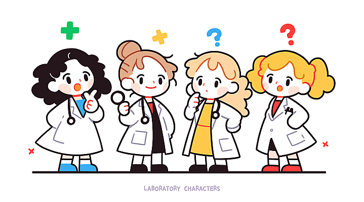 전신 여자 어린이 인물캐릭터 일러스트 직업캐릭터 실험 소녀 여러명 귀여움 물음표 흰색 가운 실험복 연구원 소녀만 일러캐릭터 AI파일 직업 캐릭터 기호 옷 컬러 다수 컨셉 사람 여자만 어린이만 파일형식 벡터