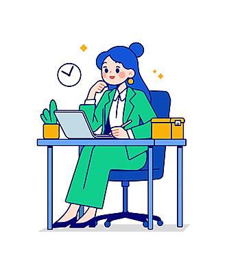 전신 식물 여자 화분 의자 일러스트 한명 미소 들기 앉기 정장 성인 연두색 파란색 노트북 반짝임 상자 펜 턱괴기 업무 비즈니스우먼 책상 성인여자한명만 일러캐릭터 AI파일 캐릭터 1 옷 컬러 가구 비즈니스 모션 표정 사람 초록색 전자제품 필기구 작업 직장인 여자한명만 성인여자만 파일형식 벡터