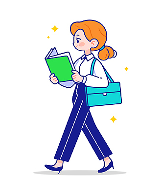 전신 여자 가방 일러스트 한명 미소 들기 성인 책 파란색 반짝임 걷기 업무 비즈니스우먼 성인여자한명만 일러캐릭터 AI파일 캐릭터 1 잡화 컬러 비즈니스 모션 표정 사람 작업 직장인 여자한명만 성인여자만 파일형식 벡터
