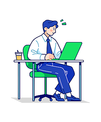 전신 남자 의자 일러스트 한명 미소 앉기 성인 연두색 파란색 노트북 업무 비즈니스맨 책상 테이크아웃컵 성인남자한명만 일러캐릭터 AI파일 캐릭터 1 컬러 가구 비즈니스 모션 표정 사람 컵 초록색 전자제품 작업 직장인 남자한명만 성인남자만 파일형식 벡터