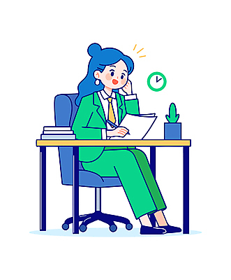 전신 식물 여자 화분 의자 일러스트 한명 미소 들기 앉기 성인 연두색 파란색 펜 손들기 업무 비즈니스우먼 책상 벽시계 문서 성인여자한명만 일러캐릭터 AI파일 캐릭터 1 시계 컬러 가구 비즈니스 모션 표정 사람 초록색 필기구 작업 직장인 여자한명만 성인여자만 파일형식 벡터