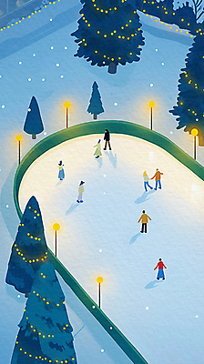 PSD 나무 여자 남자 겨울 일러스트 조명 여러명 성인 스케이트 야간 감성 쌓인눈 아이스링크 알전구 눈내림 성인만 국내일러스트 자연요소 식물 계절 스포츠용품 다수 컨셉 전구 눈_날씨 사람 파일형식