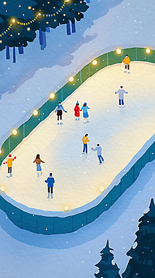 PSD 나무 여자 남자 겨울 일러스트 조명 새해 여러명 성인 스케이트 야간 감성 쌓인눈 아이스링크 알전구 눈내림 성인만 국내일러스트 자연요소 식물 계절 스포츠용품 다수 컨셉 전구 눈_날씨 사람 파일형식