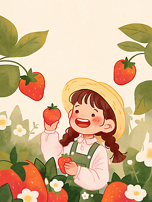 JPG 전신 모자 여자 꽃 어린이 일러스트 딸기 한명 미소 웃음 들기 소녀 체험 딸기따기 소녀한명만 국내일러스트 AI일러스트 AI콘텐츠 식물 1 잡화 컨셉 과일 모션 표정 사람 여자한명만 소녀만 파일형식