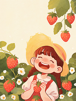 JPG 전신 모자 여자 꽃 어린이 일러스트 딸기 한명 미소 웃음 들기 소녀 체험 딸기따기 소녀한명만 국내일러스트 AI일러스트 AI콘텐츠 식물 1 잡화 컨셉 과일 모션 표정 사람 여자한명만 소녀만 파일형식