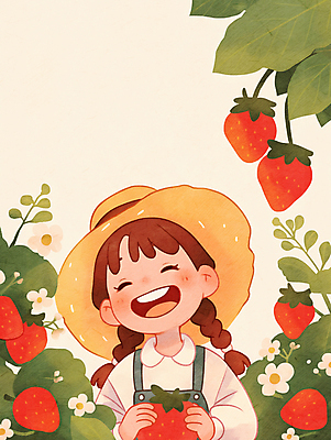 JPG 전신 모자 여자 꽃 어린이 일러스트 딸기 한명 미소 웃음 들기 소녀 체험 딸기따기 소녀한명만 국내일러스트 AI일러스트 AI콘텐츠 식물 1 잡화 컨셉 과일 모션 표정 사람 여자한명만 소녀만 파일형식