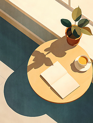 PSD 식물 화분 여유 커피 일러스트 탁자 휴식 그림자 사람없음 책 햇빛 편안함 창가 베이지색 국내일러스트 감정 음료 컬러 가구 컨셉 창문 태양 감각 파일형식