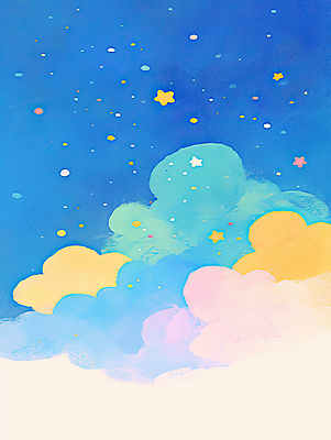 JPG 구름 별 일러스트 풍경 사람없음 파란색 물감 감성 성운 파스텔톤 몽환 국내일러스트 AI일러스트 AI콘텐츠 자연요소 컬러 컨셉 우주 미술도구 파일형식