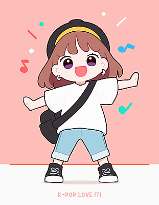 전신 모자 여자 어린이 분홍색 음표 일러스트 팔벌리기 한명 미소 소녀 귀여움 춤 크로스백 활기 퍼포먼스 케이팝 소녀한명만 일러캐릭터 AI파일 캐릭터 1 기호 잡화 음악 컬러 컨셉 가방 모션 문화예술 표정 사람 여자한명만 소녀만 파일형식 벡터