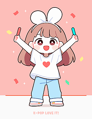 전신 여자 어린이 분홍색 일러스트 한명 미소 소녀 반짝임 귀여움 머리띠 꽃가루 활기 케이팝 소녀한명만 응원봉 일러캐릭터 AI파일 캐릭터 1 음악 컬러 컨셉 장신구 응원 모션 표정 사람 가루 여자한명만 소녀만 파일형식 벡터