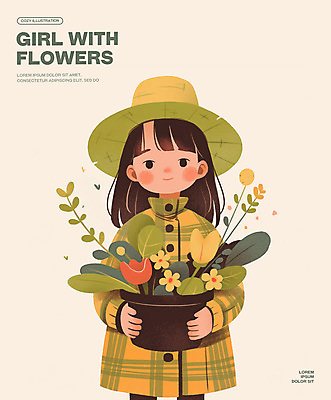 PSD 모자 여자 꽃 화분 어린이 일러스트 한명 미소 들기 소녀 소녀한명만 국내일러스트 식물 1 잡화 모션 표정 사람 여자한명만 소녀만 파일형식